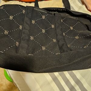 Black Tote Bag with Monogram Pattern